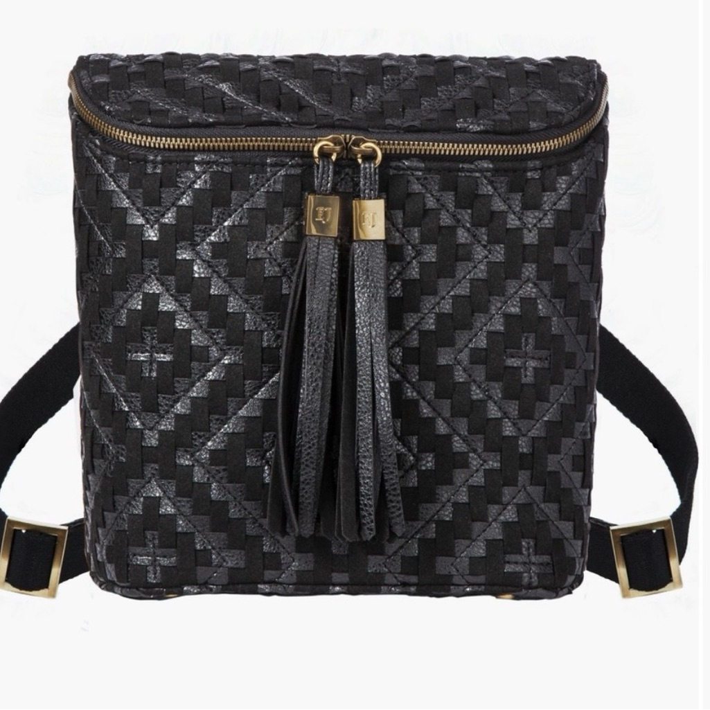 Elegant Black Geometric Backpack With Tassels